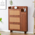 Meuble à chaussures en rotin et noyer avec porte basculante, style moderne et minimaliste, pour entrée
