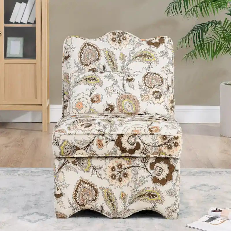 Fauteuil d'appoint sans accoudoirs à imprimé floral, siège rembourré en flanelle