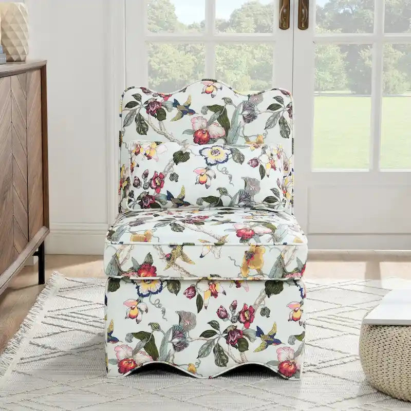 Fauteuil d'appoint sans accoudoirs à imprimé floral, siège rembourré en flanelle