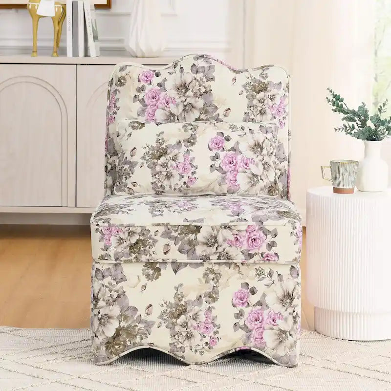 Fauteuil d'appoint sans accoudoirs à imprimé floral, siège rembourré en flanelle