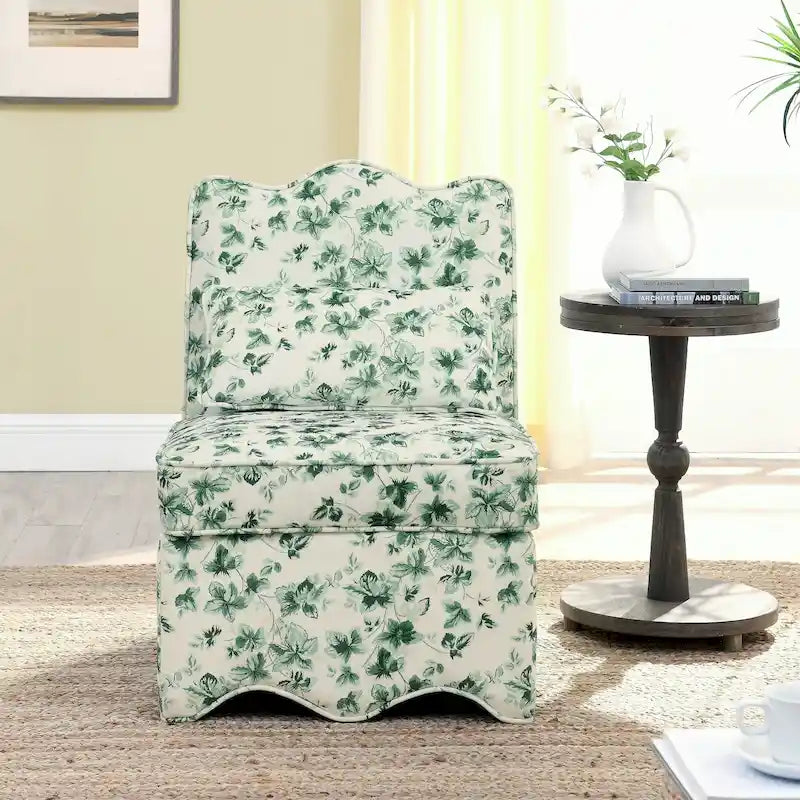 Fauteuil d'appoint sans accoudoirs à imprimé floral, siège rembourré en flanelle