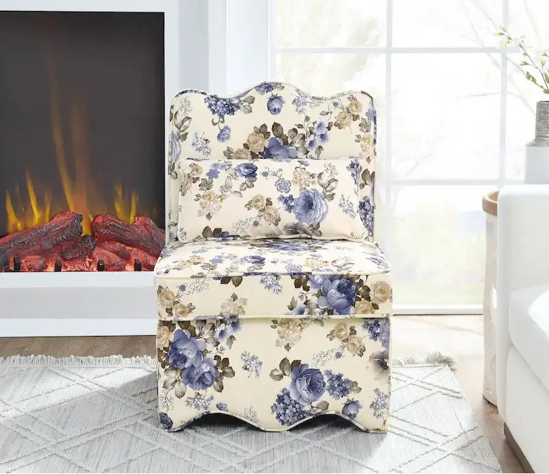 Fauteuil d'appoint sans accoudoirs à imprimé floral, siège rembourré en flanelle