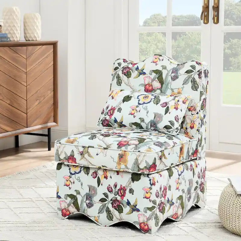 Fauteuil d'appoint sans accoudoirs à imprimé floral, siège rembourré en flanelle