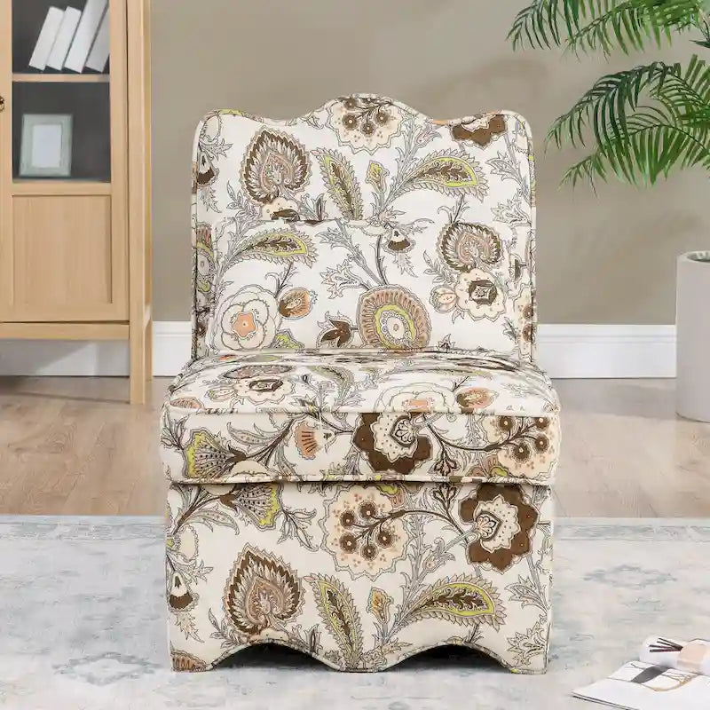 Fauteuil d'appoint sans accoudoirs à imprimé floral, siège rembourré en flanelle