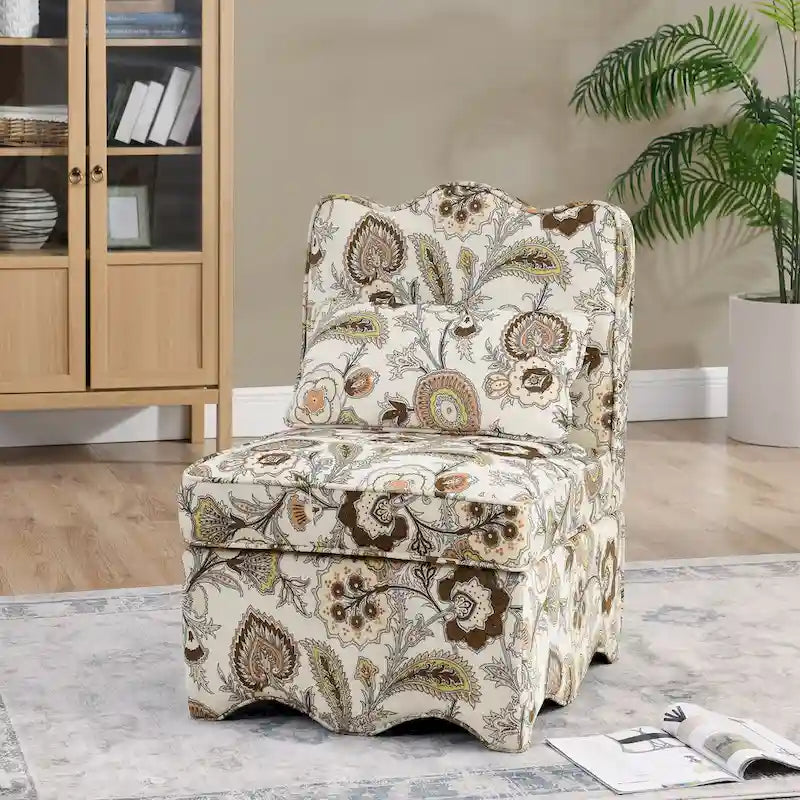 Fauteuil d'appoint sans accoudoirs à imprimé floral, siège rembourré en flanelle