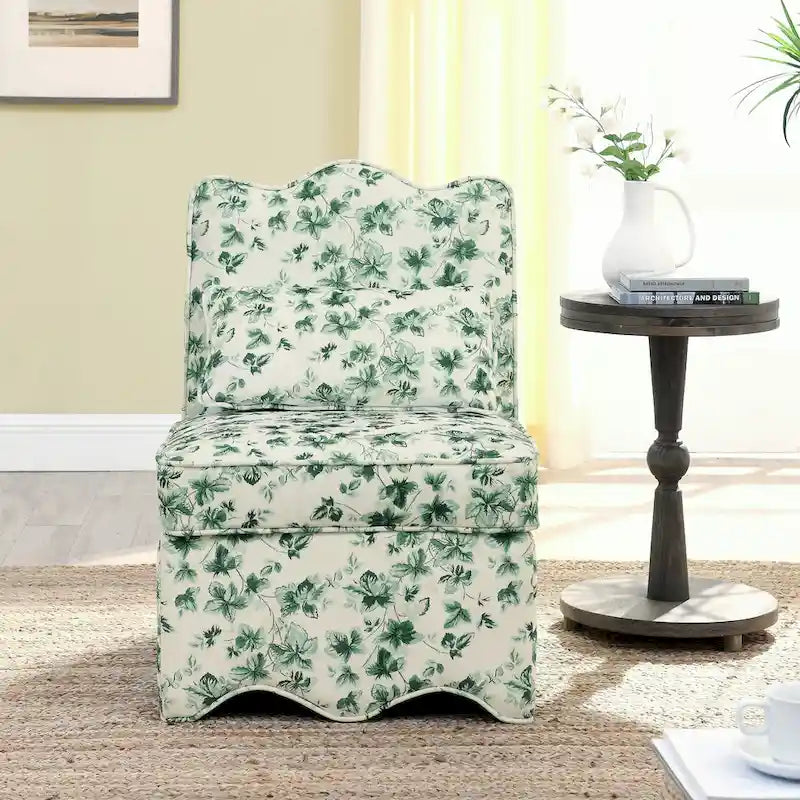 Fauteuil d'appoint sans accoudoirs à imprimé floral, siège rembourré en flanelle