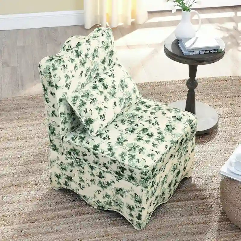 Fauteuil d'appoint sans accoudoirs à imprimé floral, siège rembourré en flanelle