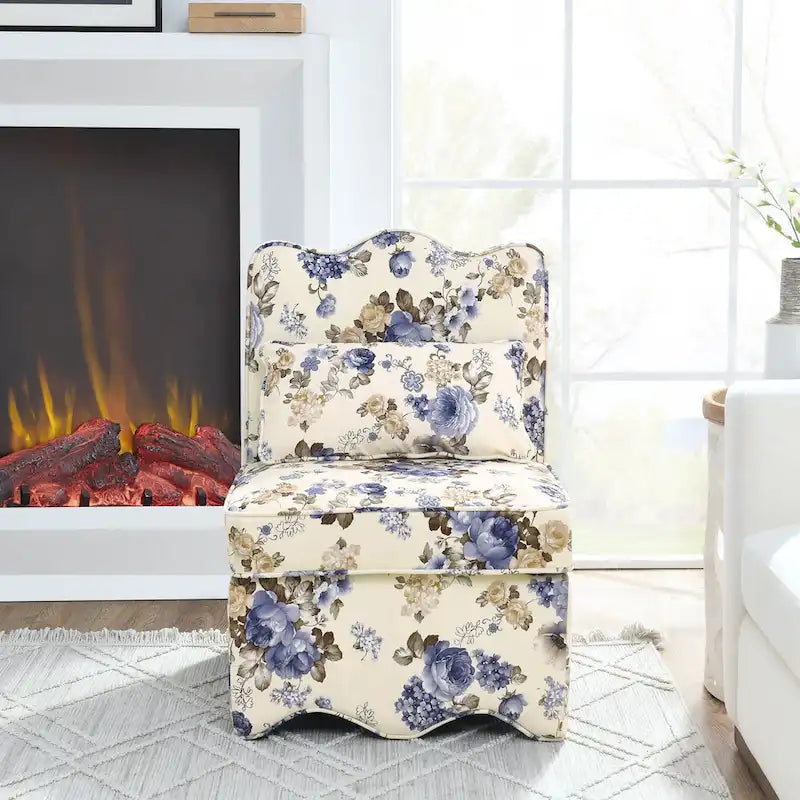 Fauteuil d'appoint sans accoudoirs à imprimé floral, siège rembourré en flanelle