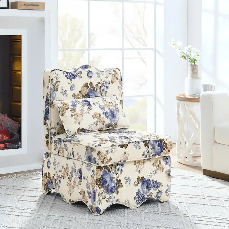 Fauteuil d'appoint sans accoudoirs à imprimé floral, siège rembourré en flanelle