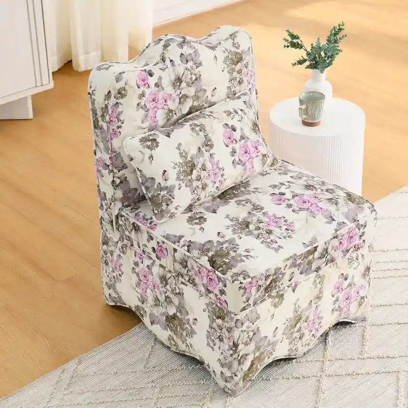Fauteuil d'appoint sans accoudoirs à imprimé floral, siège rembourré en flanelle
