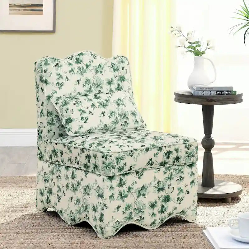 Fauteuil d'appoint sans accoudoirs à imprimé floral, siège rembourré en flanelle