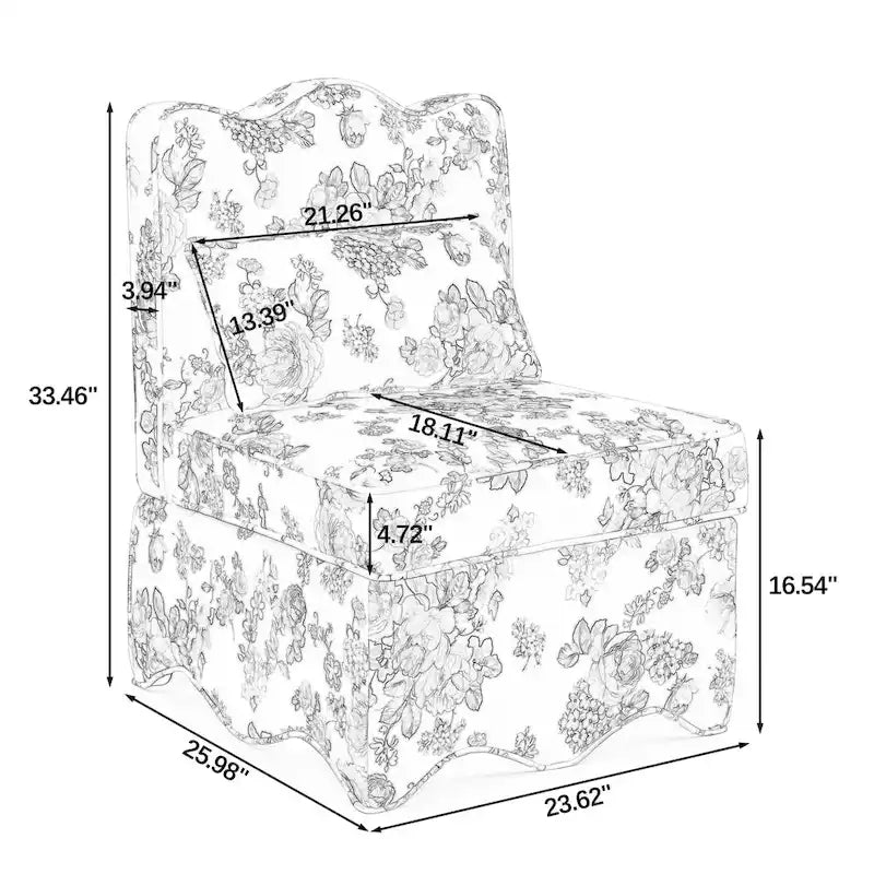 Fauteuil d'appoint sans accoudoirs à imprimé floral, siège rembourré en flanelle