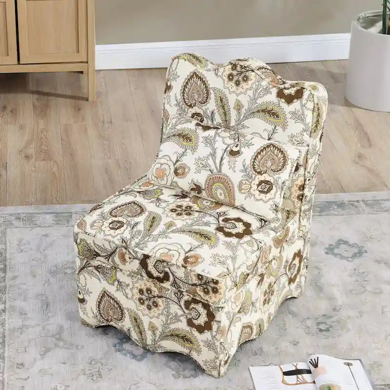 Fauteuil d'appoint sans accoudoirs à imprimé floral, siège rembourré en flanelle