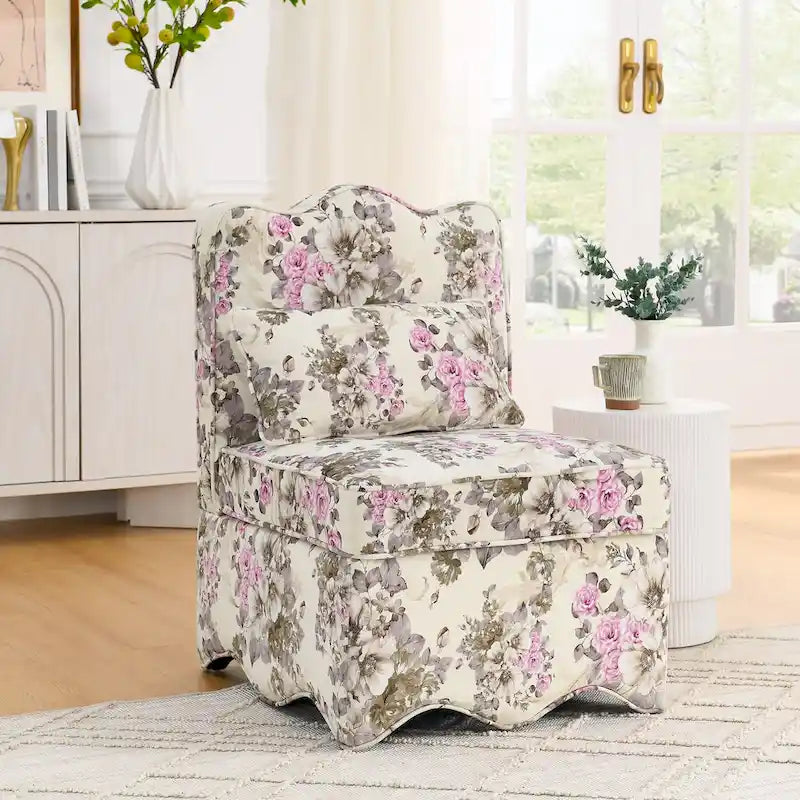 Fauteuil d'appoint sans accoudoirs à imprimé floral, siège rembourré en flanelle