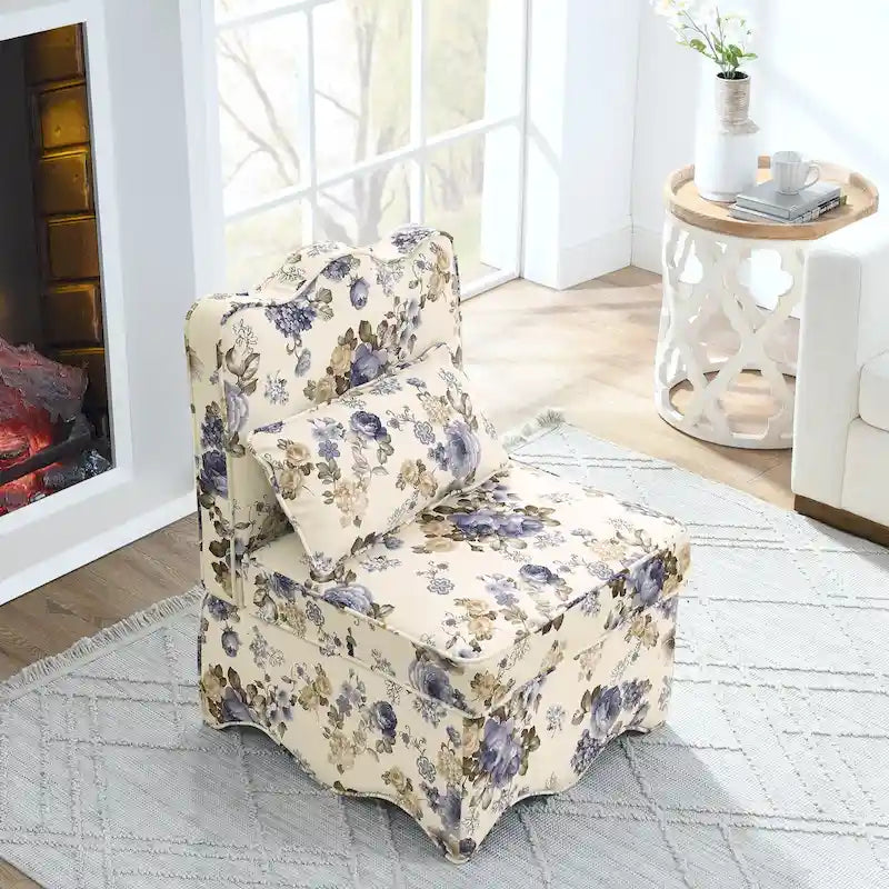 Fauteuil d'appoint sans accoudoirs à imprimé floral, siège rembourré en flanelle
