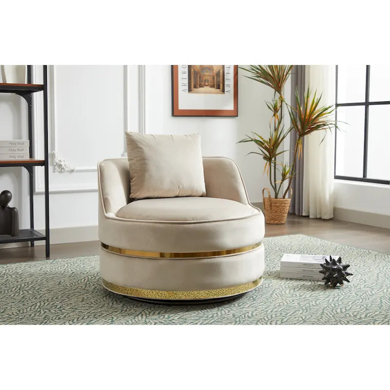 Fauteuil pivotant d'appoint en velours avec piètement en métal doré, plusieurs coloris