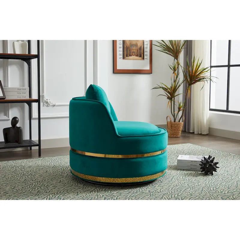Fauteuil pivotant d'appoint en velours avec piètement en métal doré, plusieurs coloris