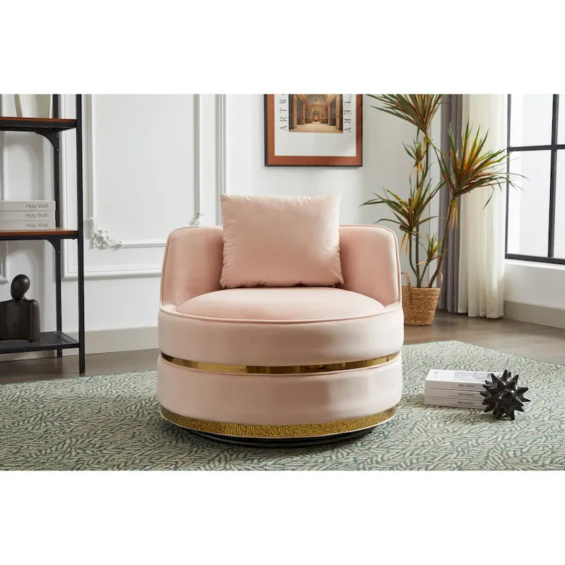 Fauteuil pivotant d'appoint en velours avec piètement en métal doré, plusieurs coloris