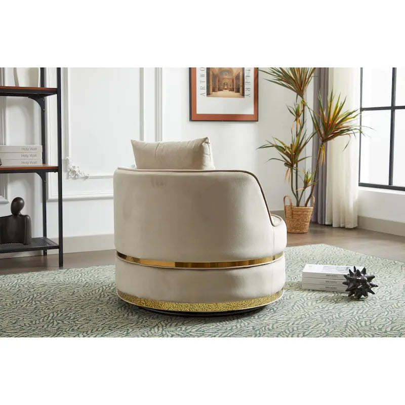 Fauteuil pivotant d'appoint en velours avec piètement en métal doré, plusieurs coloris
