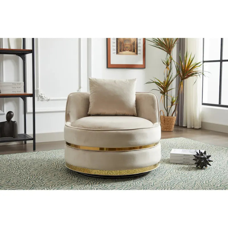 Fauteuil pivotant d'appoint en velours avec piètement en métal doré, plusieurs coloris
