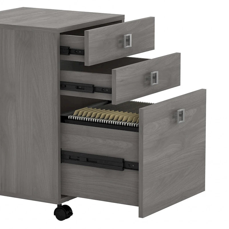 Bureau informatique d'angle blanc pur avec huche et caisson de rangement