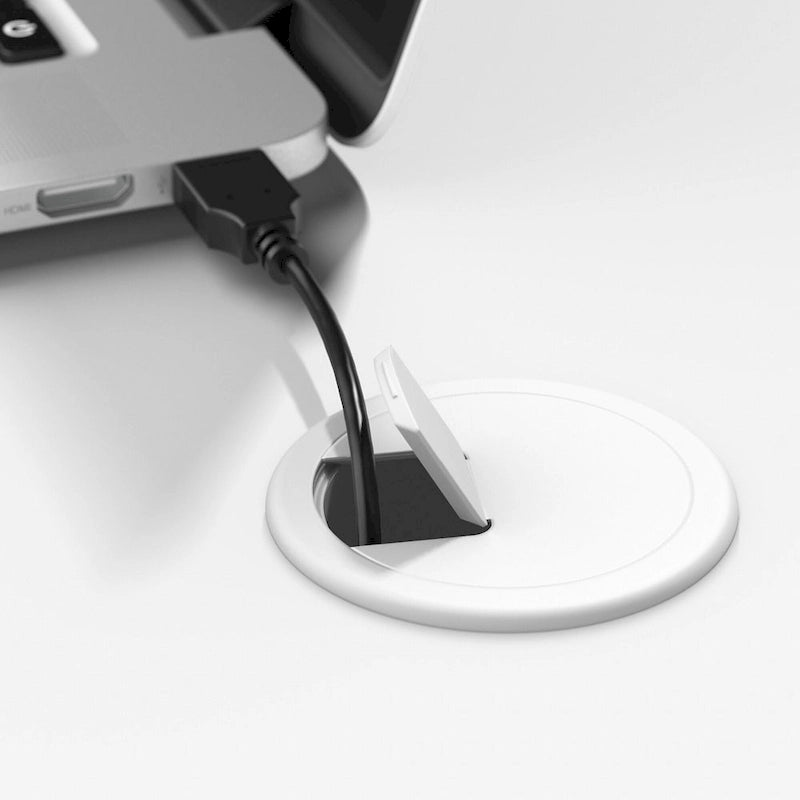 Bureau informatique d'angle blanc pur avec huche et caisson de rangement