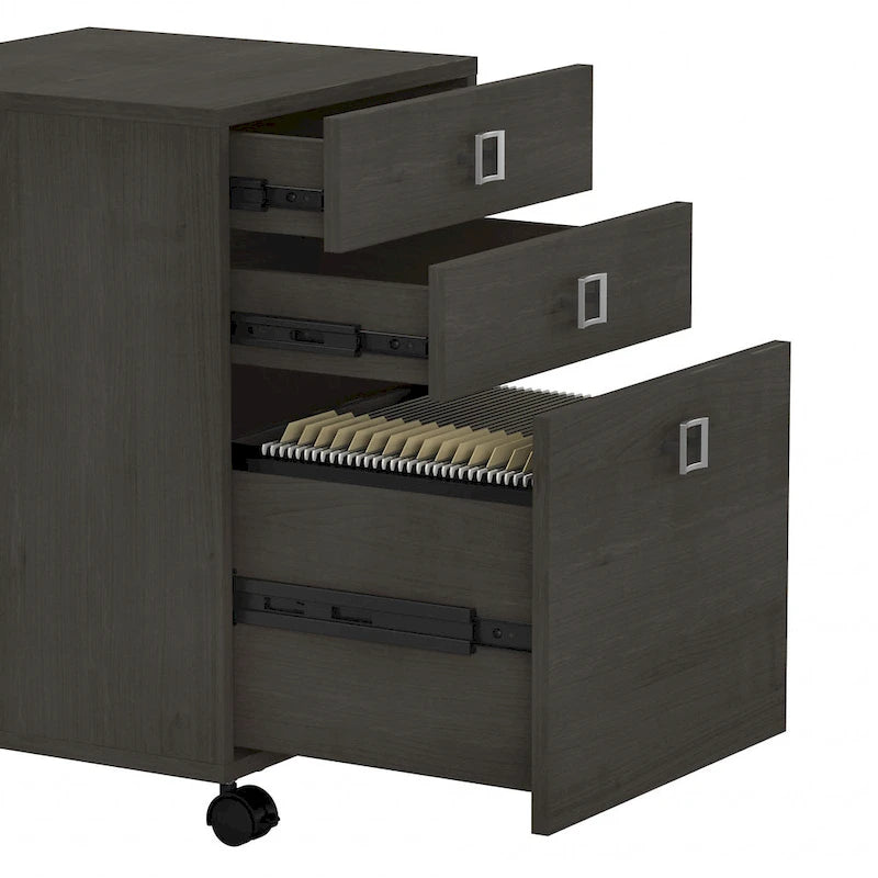 Bureau informatique d'angle blanc pur avec huche et caisson de rangement