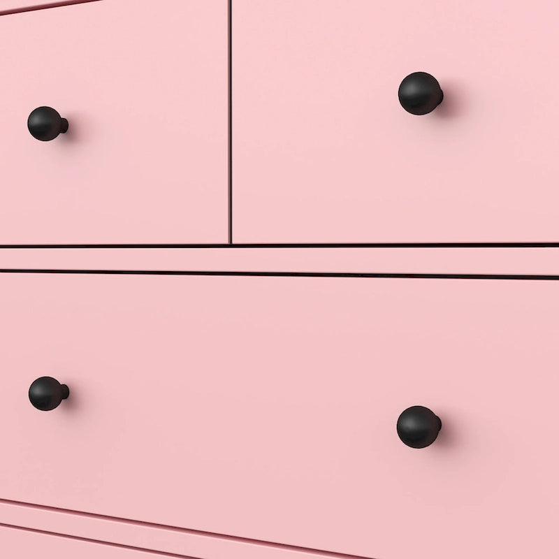 Commode en bois rose avec 4 tiroirs et boutons noirs
