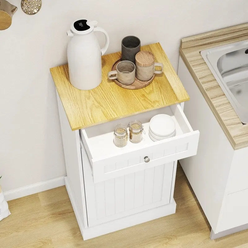 Meuble de cuisine pour poubelle basculante avec tiroir de rangement en bois blanc
