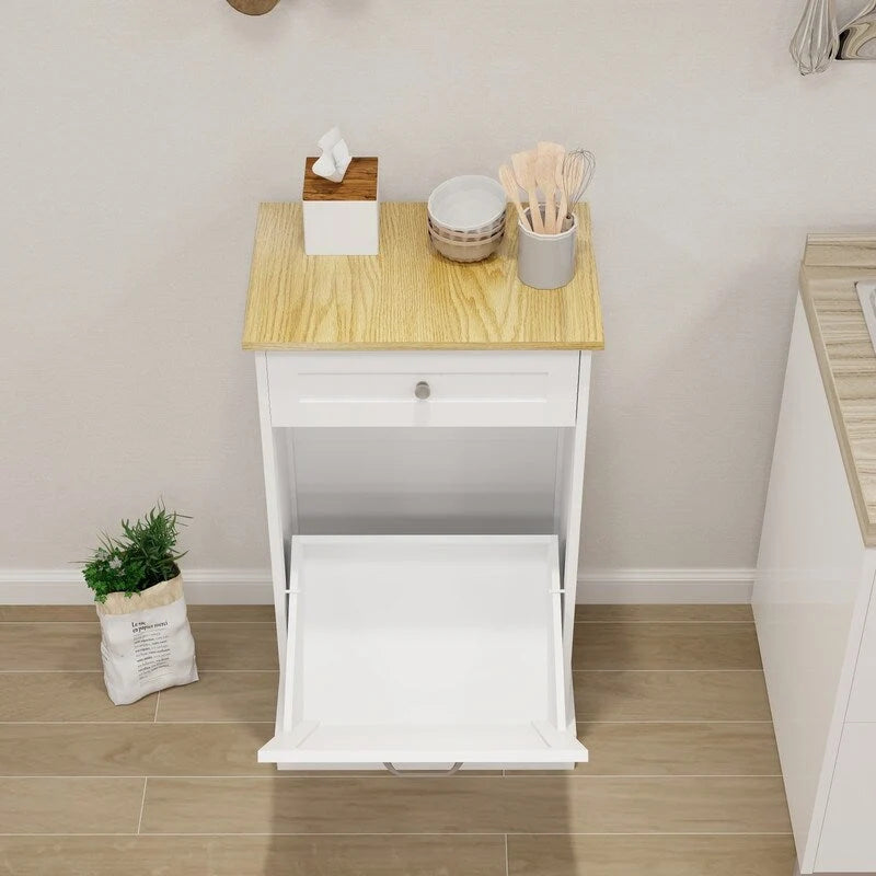 Meuble de cuisine pour poubelle basculante avec tiroir de rangement en bois blanc