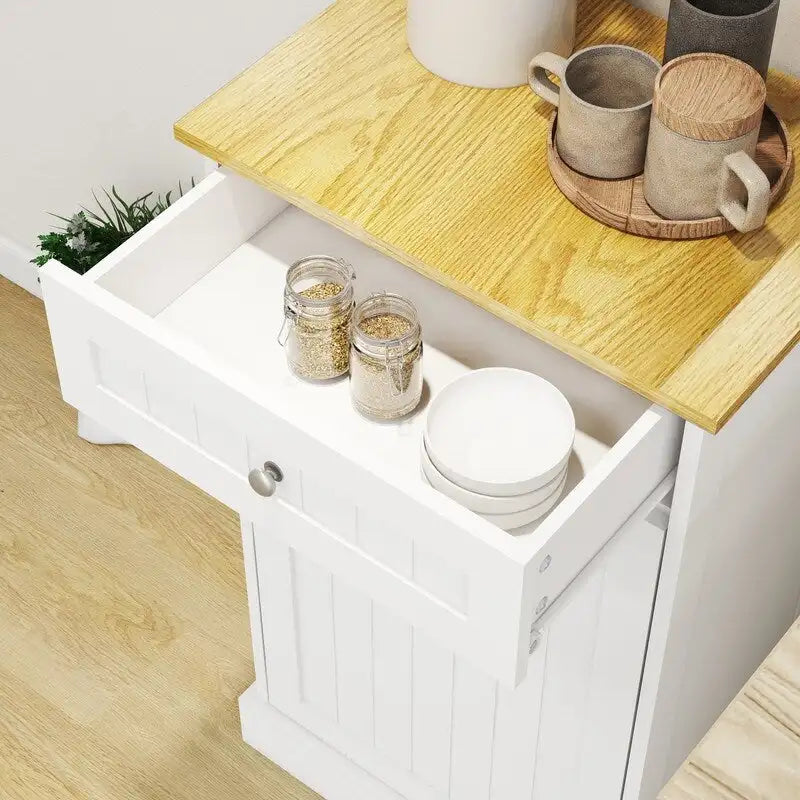 Meuble de cuisine pour poubelle basculante avec tiroir de rangement en bois blanc