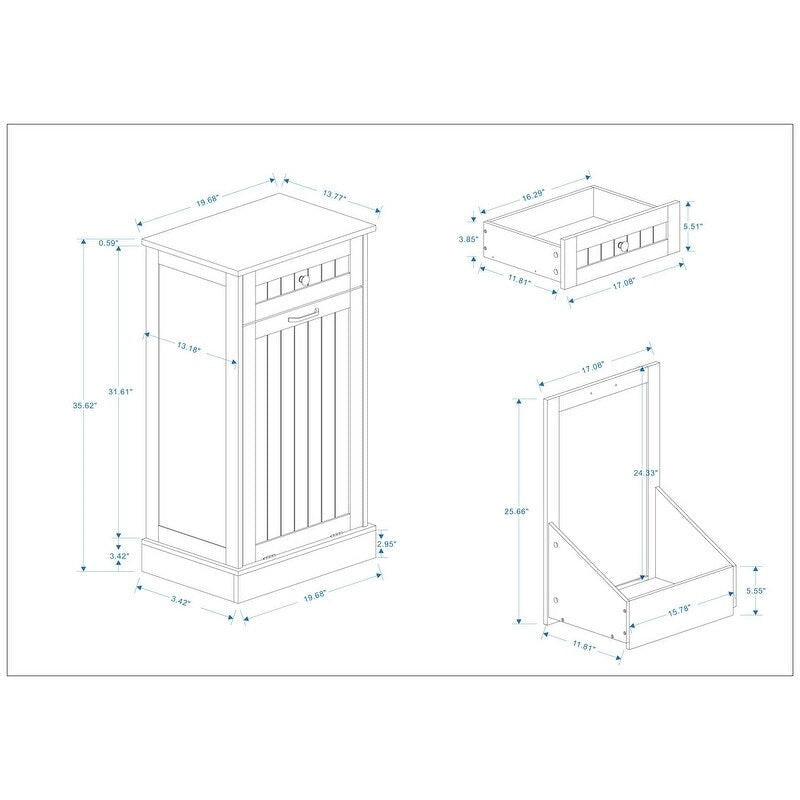 Meuble de cuisine pour poubelle basculante avec tiroir de rangement en bois blanc