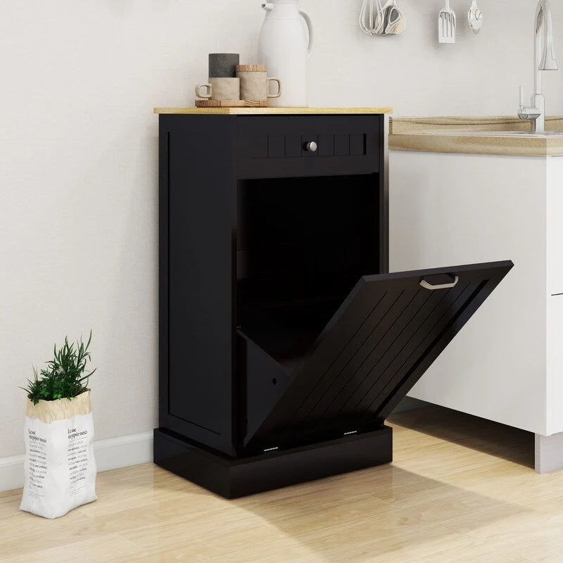Meuble de cuisine pour poubelle basculante avec tiroir de rangement en bois blanc