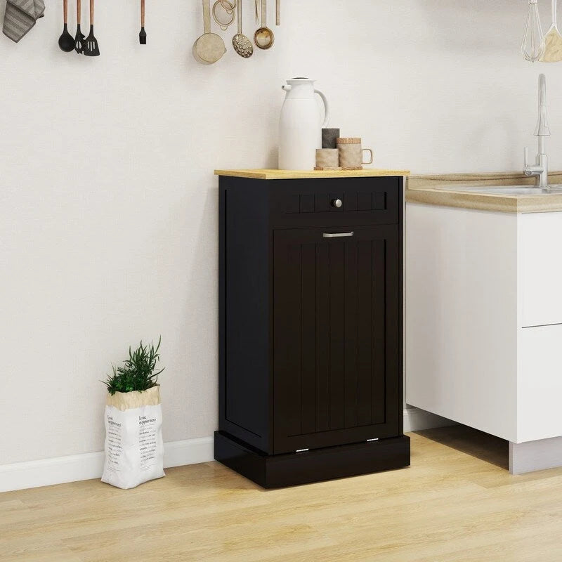 Meuble de cuisine pour poubelle basculante avec tiroir de rangement en bois blanc