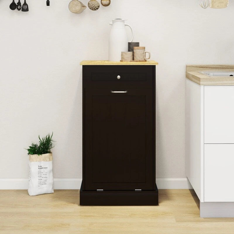 Meuble de cuisine pour poubelle basculante avec tiroir de rangement en bois blanc