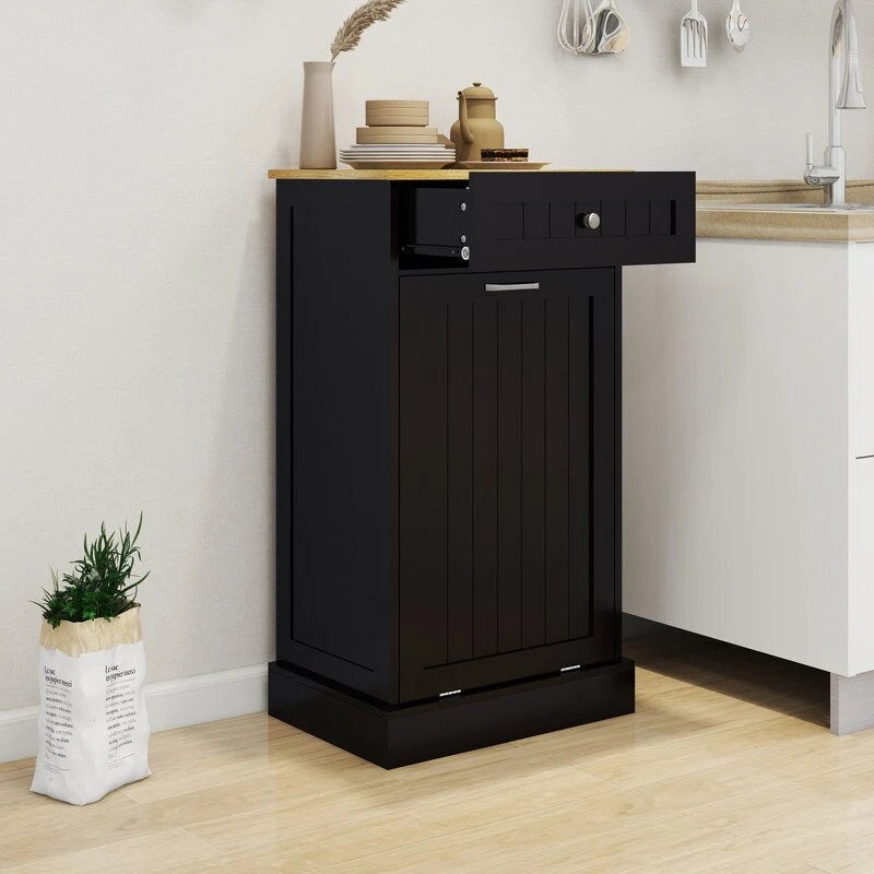 Meuble de cuisine pour poubelle basculante avec tiroir de rangement en bois blanc