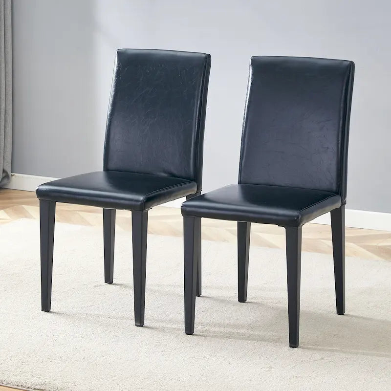 Chaise de salle à manger sans accoudoirs à dossier haut en similicuir noir, rembourrage doux, pieds en métal