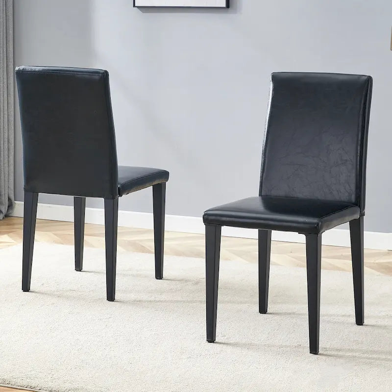 Chaise de salle à manger sans accoudoirs à dossier haut en similicuir noir, rembourrage doux, pieds en métal