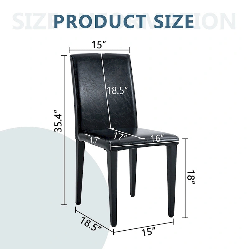 Chaise de salle à manger sans accoudoirs à dossier haut en similicuir noir, rembourrage doux, pieds en métal