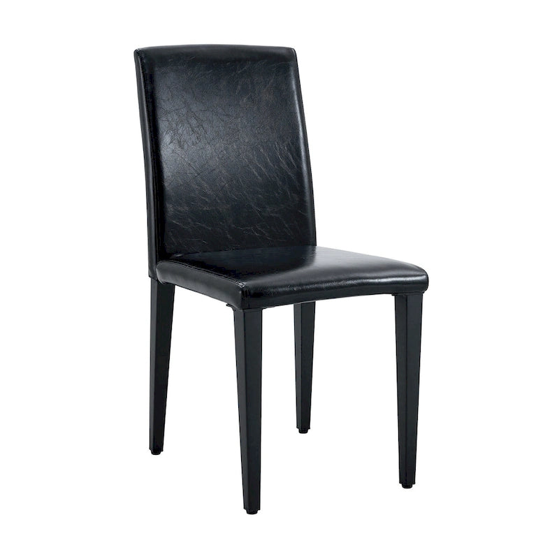 Chaise de salle à manger sans accoudoirs à dossier haut en similicuir noir, rembourrage doux, pieds en métal