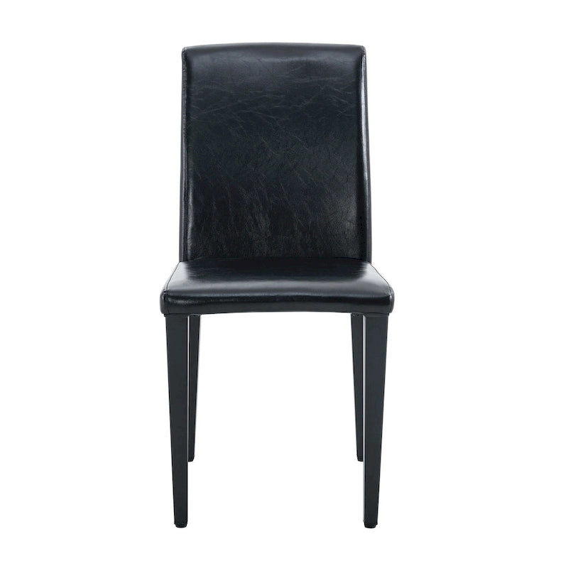 Chaise de salle à manger sans accoudoirs à dossier haut en similicuir noir, rembourrage doux, pieds en métal