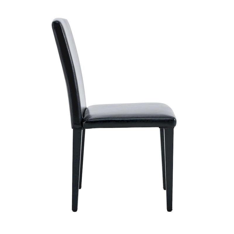 Chaise de salle à manger sans accoudoirs à dossier haut en similicuir noir, rembourrage doux, pieds en métal