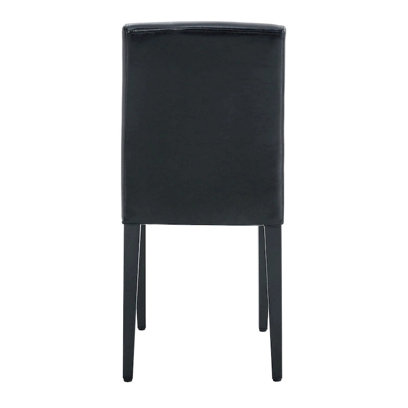 Chaise de salle à manger sans accoudoirs à dossier haut en similicuir noir, rembourrage doux, pieds en métal