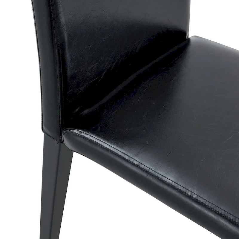 Chaise de salle à manger sans accoudoirs à dossier haut en similicuir noir, rembourrage doux, pieds en métal