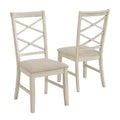 Chaise de salle à manger antique rembourrée à dossier croisé blanc avec cadre en bois