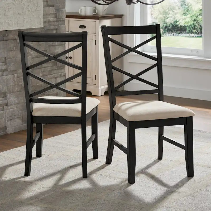 Chaise de salle à manger antique rembourrée à dossier croisé blanc avec cadre en bois