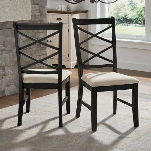 Chaise de salle à manger antique rembourrée à dossier croisé blanc avec cadre en bois