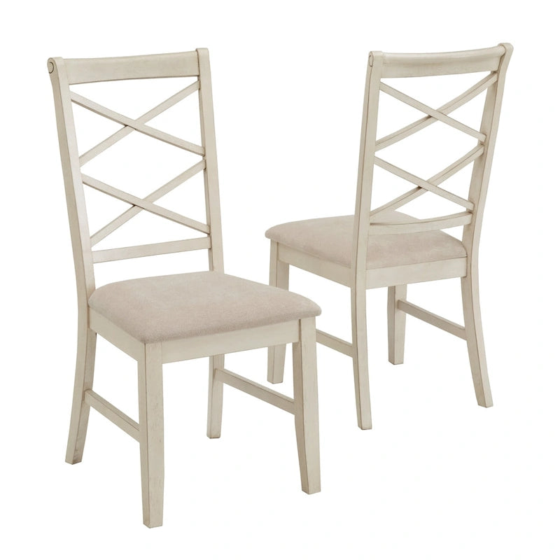 Chaise de salle à manger antique rembourrée à dossier croisé blanc avec cadre en bois