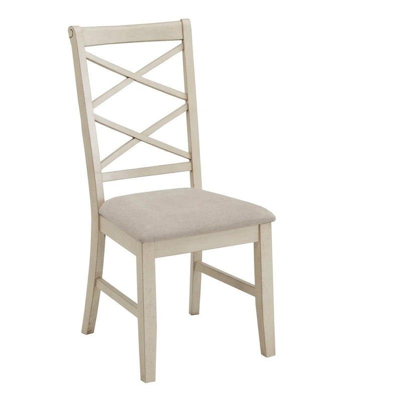 Chaise de salle à manger antique rembourrée à dossier croisé blanc avec cadre en bois