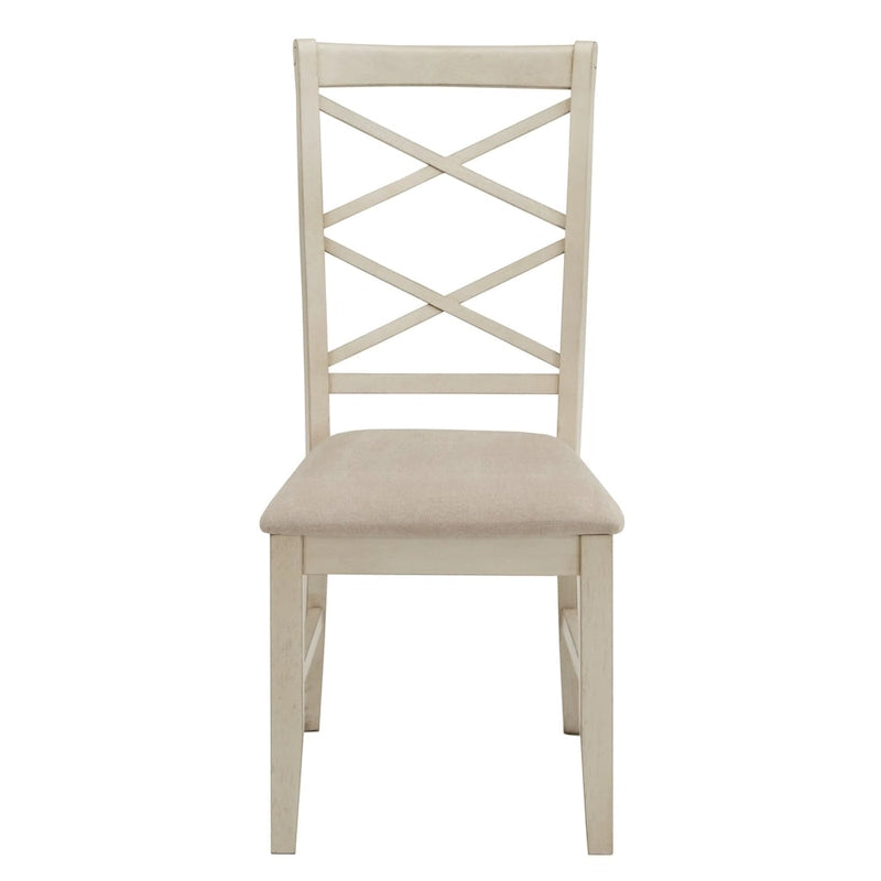 Chaise de salle à manger antique rembourrée à dossier croisé blanc avec cadre en bois